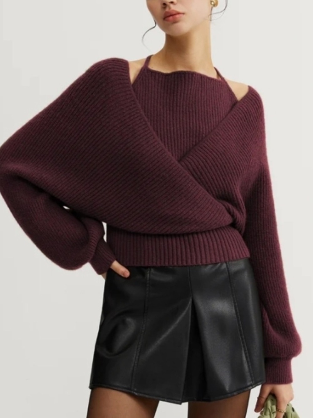 Commense 2 in 1 Halter Bat Wing Knit Sweater